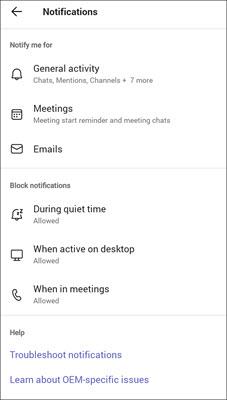 Teams Android notifications