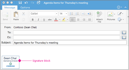 An email message with signature block