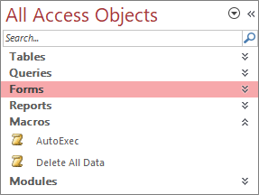 The Access Navigation Pane