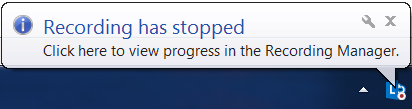 Screen shot of notification that recording has stopped