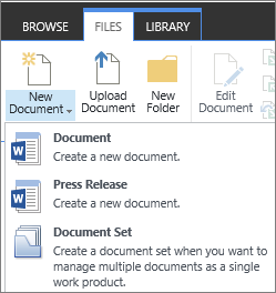 New Document button with dropdown on ribbon