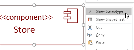 Right-click menu, Show Stereotype command, <<component>> text label