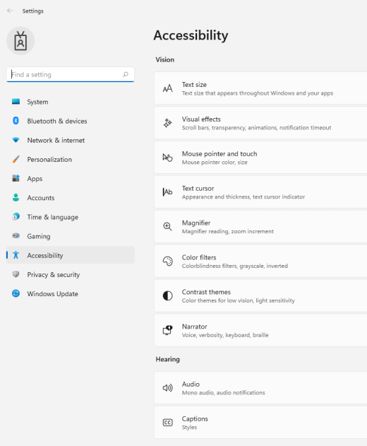 Windows 11 accessibility settings