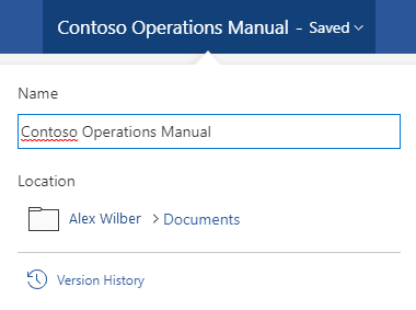 The file operations dialog activated by clicking the document title at the top of the window.