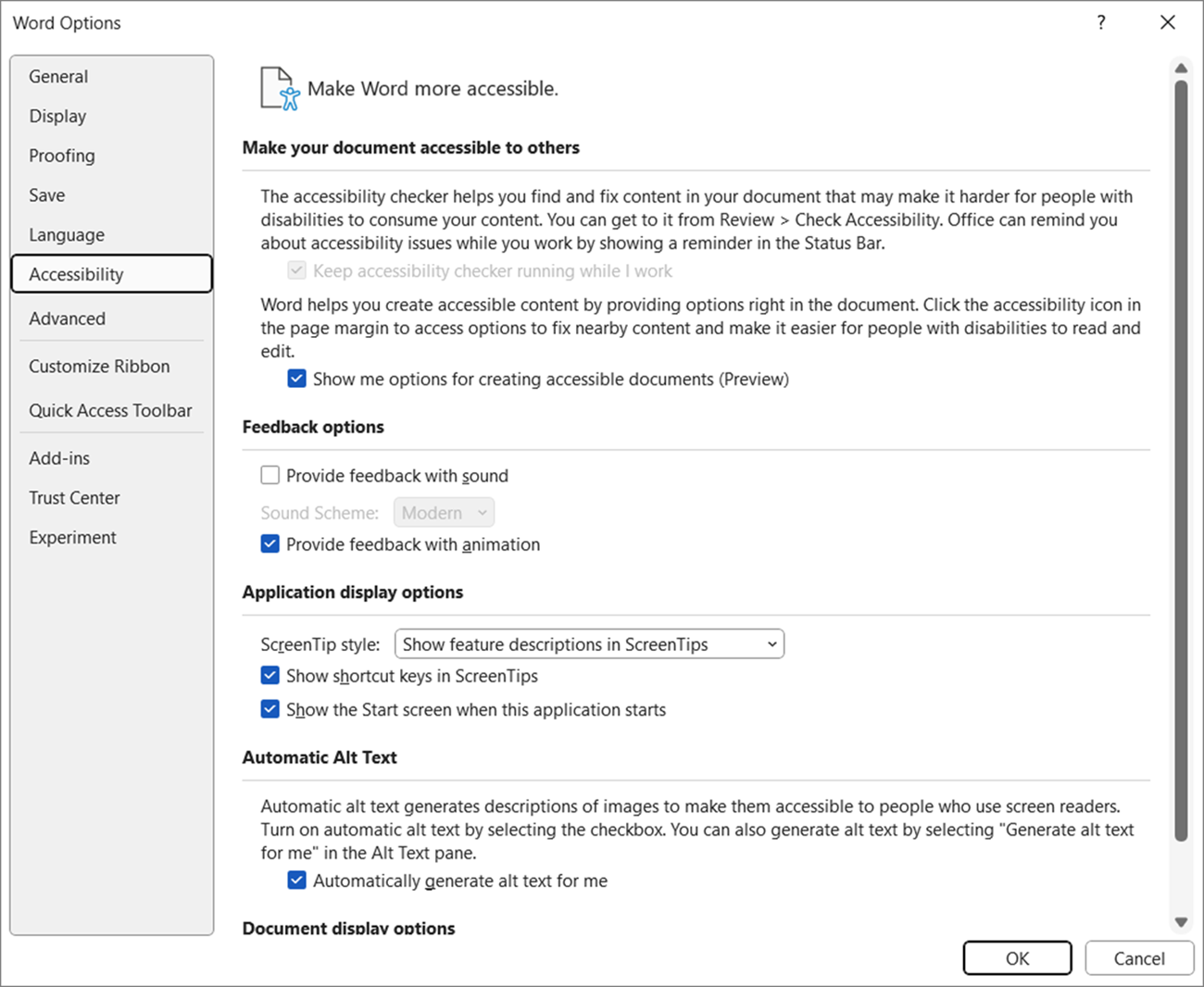 Screen of accessibility assistant setting.