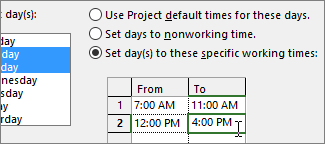 Set working times