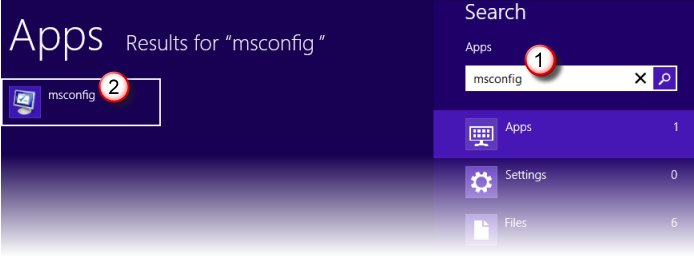 Search box -  msconfig