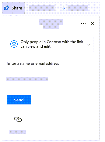 Screenshot of sharing dialog box showing a sharing link for people inside the organization.