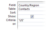 query criteria to display specific word results