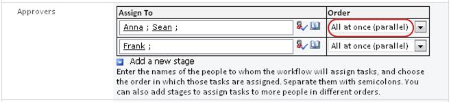 Form with setting for parallel stage highlighted