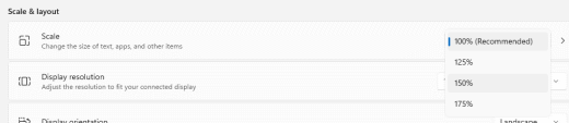 Windows 11 Scale and Layout settings