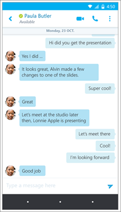 Skype for Business for Android conversation screen