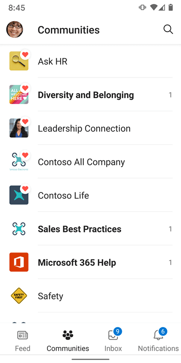 Screenshot showing communities in the Yammer Android app