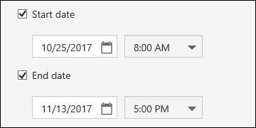 Start date and end date setting for forms and quizzes