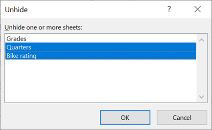 The Unhide dialog box