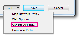General Options on the Tools menu