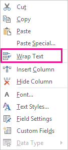 Wrap Text command on the right-click menu