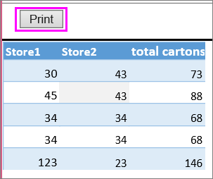 Print preview of table