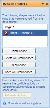 Refresh conflicts window listing shapes that no longer have a corresponding row in the data source.