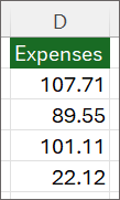 Image of the worksheet with the values left aligned and green triangle warning removed