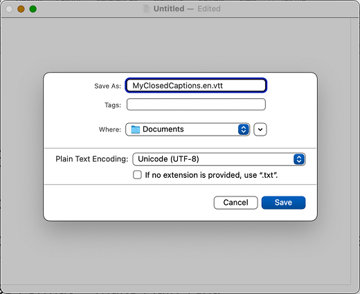 Text Edit Save Dialog.