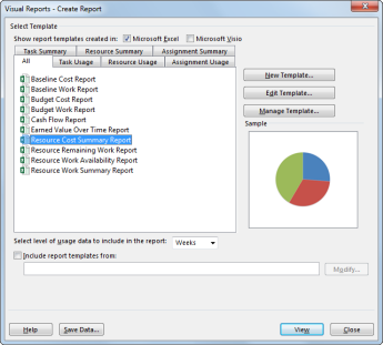 Visual Reports dialog box