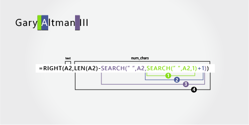 Formula for separating a first and a last name followed by a suffix