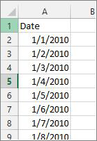 Date column in Excel