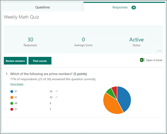 View responses for quizzes.