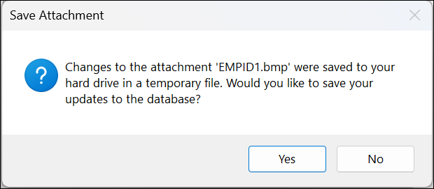 Save attachment confirmation message box with Yes and No buttons.