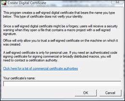 Create Digital Signature dialog