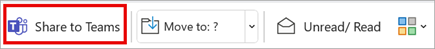 Share to teams on the toolbar ribbon in Classic Outlook.