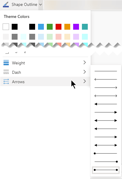 Visio for the web gives you several options for the direction and style of arrows.