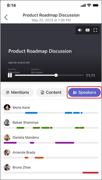 View speakers in the Teams meeting recap.