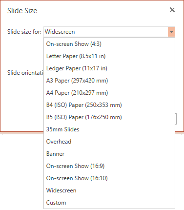 Slide-size options in PowerPoint Online