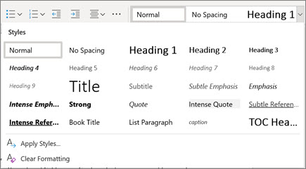 Styles in Word for the web