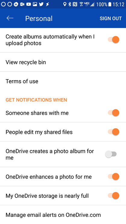 Go into the settings of your OneDrive for Android app to set the notification settings.