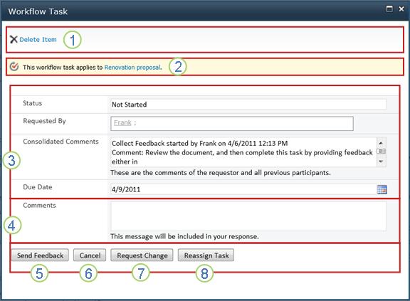 Collect Feedback task form with fields called out