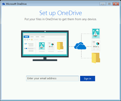 Screenshot of first screen of OneDrive setup in Windows 7