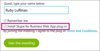 Make sure "Install the Skype for Busiiness Web App" plug-in checked