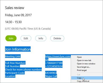 Highlight and copy meeting information