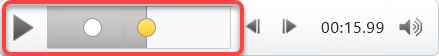 Media player controls in PowerPoint, with the Play button and time tracker emphasized.