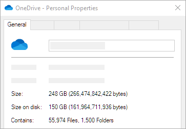 OneDrive Size on disk properties