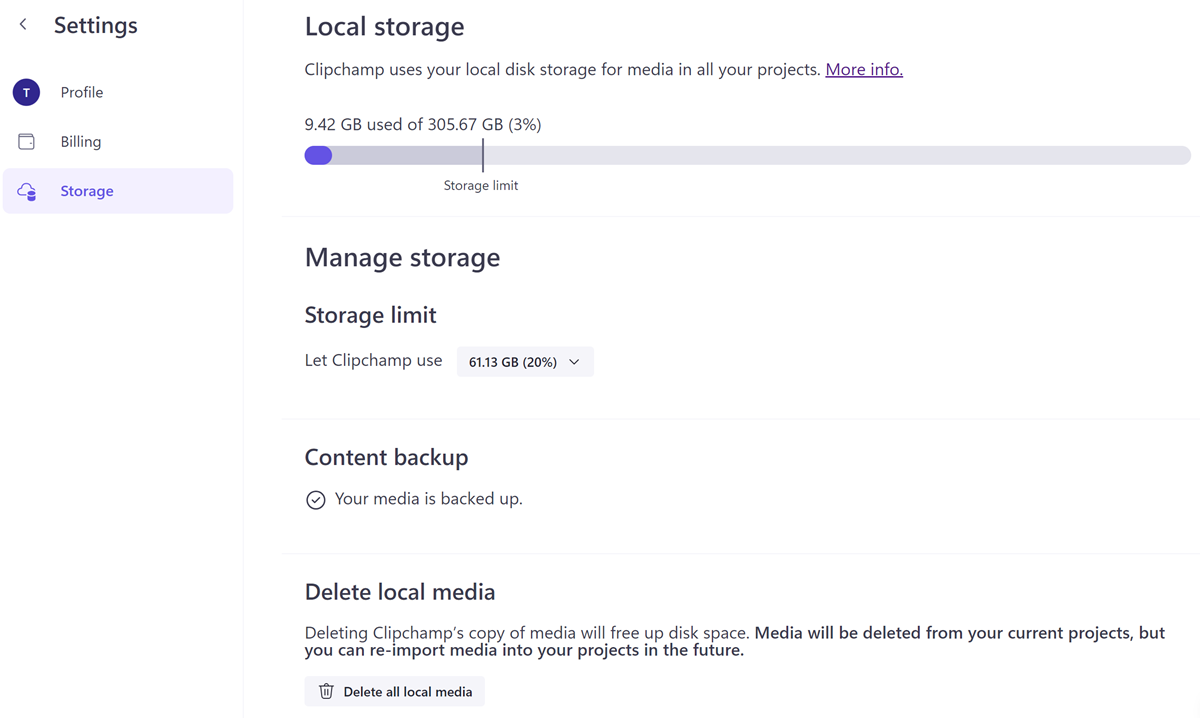 Manage temp files in Clipchamp's personal version