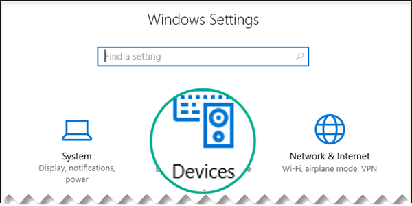 Select Devices in the Windows Settings dialog box