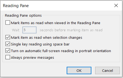 Reading Pane Options