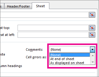 On the Sheet tab, pick an option under Comments