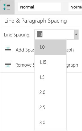 Line spacing options