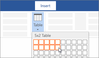 Insert a table by dragging to select the number of cells