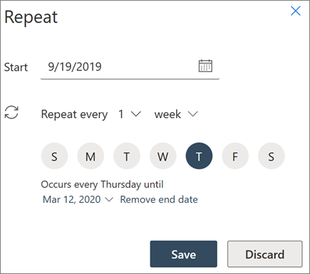 Creating a recurring meeting in Outlook on the web